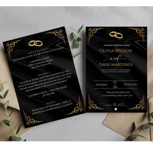Elegant Black Gold Faux Folie Script Weddenschap Kaart