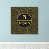 Elegant Black & Gold Filigree Monogram Canvas Afdruk (Insitu (Houten vloer))