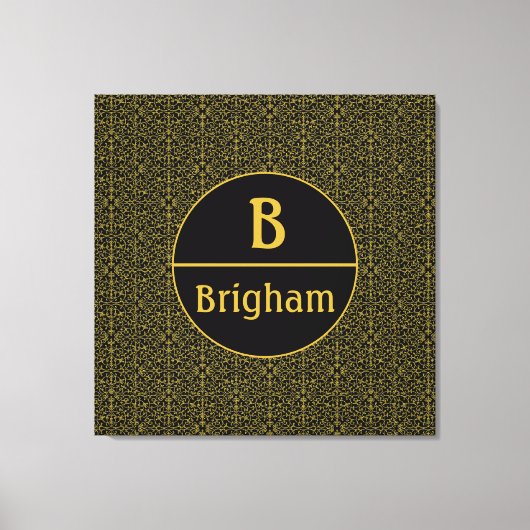 Elegant Black & Gold Filigree Monogram Canvas Afdruk (Voorkant)