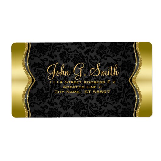 Elegant Black & Gold  Floral Damaskers Etiket (Voorkant)