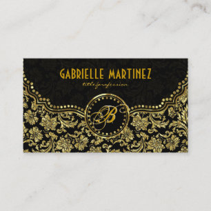 Elegant Black & Gold Floral Damaskers Visitekaartje