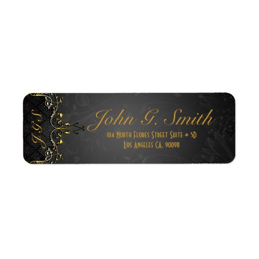 Elegant Black & Gold  Floral Lijst Etiket (Voorkant)