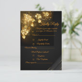Elegant Black & Gold Floral RSVP Card | (Debout devant)
