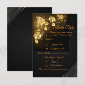 Elegant Black & Gold Floral RSVP Card | (Devant / Derrière)