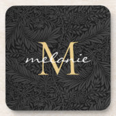 Elegant Black Gold Floral Script Monogram Bier Onderzetter (Voorkant)