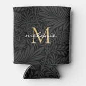 Elegant Black Gold Floral Script Monogram Blikjeskoeler (Voorkant)