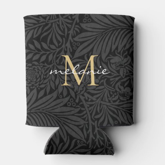 Elegant Black Gold Floral Script Monogram Blikjeskoeler (Achterkant)