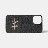 Elegant Black Gold Floral Script Monogram iPhone Hoesje (Achterkant horizontaal)