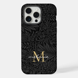 Elegant Black Gold Floral Script Monogram iPhone 15 Pro Max Hoesje