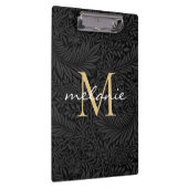 Elegant Black Gold Floral Script Monogram Klembord (Rechts)