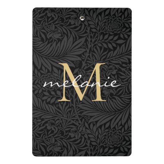 Elegant Black Gold Floral Script Monogram Mini Klembord (Achterkant)