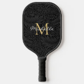 Elegant Black Gold Floral Script Monogram Pickleball Paddle (Voorkant)
