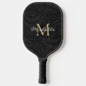 Elegant Black Gold Floral Script Monogram Pickleball Paddle (Achterkant)