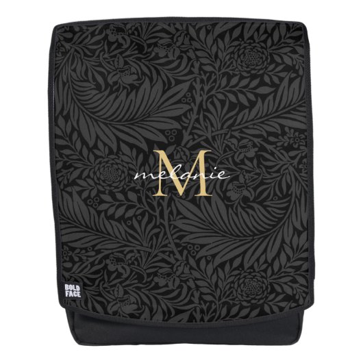 Elegant Black Gold Floral Script Monogram Rugtassen (Voorkant)