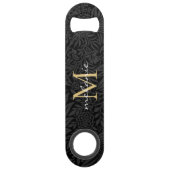 Elegant Black Gold Floral Script Monogram Speed Flessenopener (Achterkant)