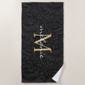 Elegant Black Gold Floral Script Monogram Strandlaken (Voorkant)