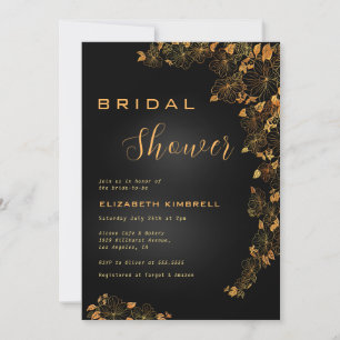 Elegant Black Gold Floral Vrijgezellenfeest Invita Kaart