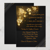 Elegant Black & Gold Floral Wedding Invitation (Devant / Derrière)