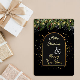 Elegant Black Gold Foil Christmas New Year Folie Feestdagenkaart