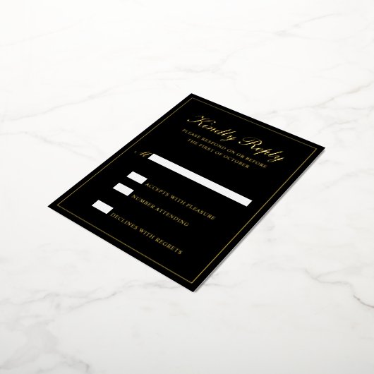 Elegant Black Gold Foil Formal Wedding RSVP Kaart (Gedraaid)