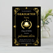 Elegant Black & Gold Foil Graduation Invitation (Debout devant)