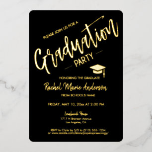 Élégant Black Gold Foil Invitation de graduation m