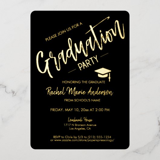 Élégant Black Gold Foil Invitation de graduation m (Recto)