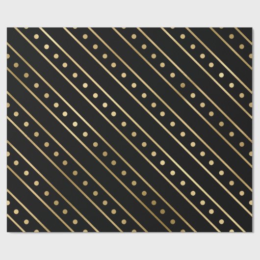 Elegant Black & Gold Foil kerststripes en Stippen Cadeaupapier (Vlak)