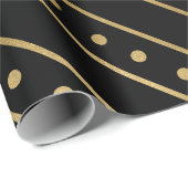 Elegant Black & Gold Foil kerststripes en Stippen Cadeaupapier (Rol Hoek)