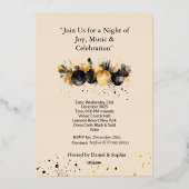 Elegant Black & Gold Foil New Year Invitation (Verso)