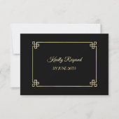 Elégant Black Gold Frame Mariage Menu RSVP (Devant)
