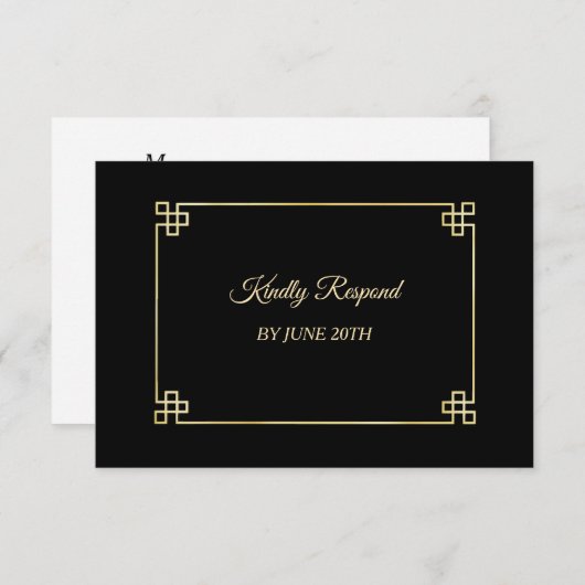 Elégant Black Gold Frame Mariage Menu RSVP (Devant / Derrière)