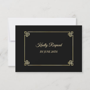 Elégant Black Gold Frame Mariage Menu RSVP