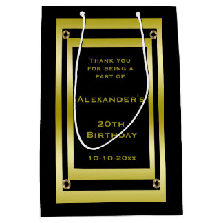 Elegant Black & Gold Framed Hartelijk dank Medium Cadeauzakje