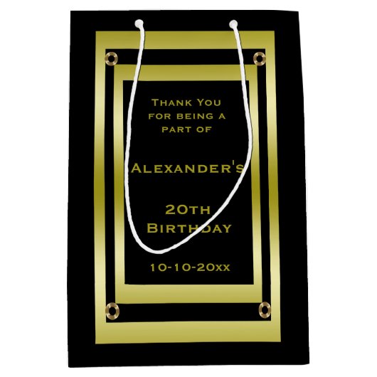 Elegant Black & Gold Framed Hartelijk dank Medium Cadeauzakje (Voorkant)