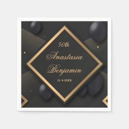 Elegant Black Gold Geometric Birthday Party Servet