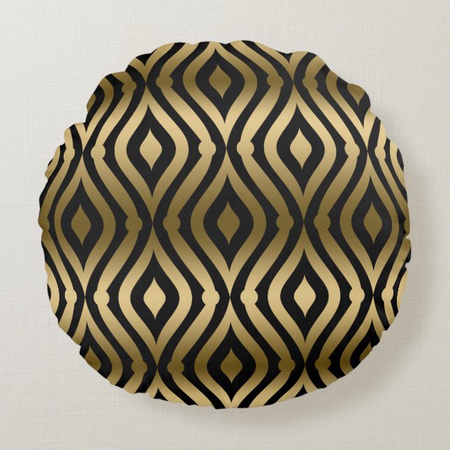 Elegant Black & Gold Geometric Pattern Rond Kussen (Voorkant)