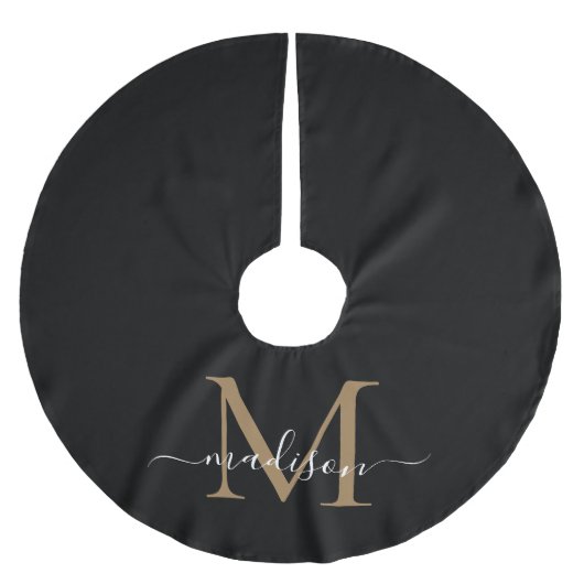 Elegant Black Gold Girly Monogram Elegant Script Kerstboom Rok (Voorkant)