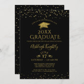 Elegant Black Gold Glitter Confetti Afstuderen Kaart (Voorkant / Achterkant)