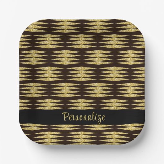 Elegant Black Gold Glitter Geometric Pattern Papieren Bordje (Voorkant)