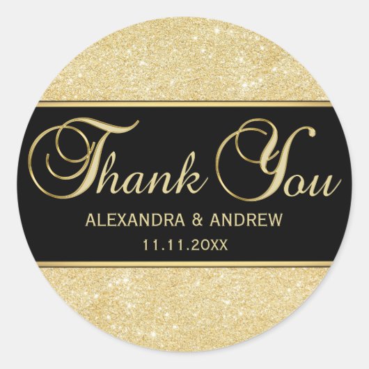 Elegant Black Gold Glitter Hartelijk dank Ronde Sticker (Voorkant)