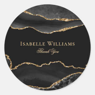 Elegant Black Gold Glitter Marble Agate past Ronde Sticker