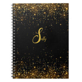 Elegant Black & Gold Glitter Monogram Script Name Notitieboek