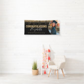 Elegant Black Gold Glitter Photo Afstuderen Spandoek (Insitu)