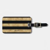 Elegant Black Gold Glitter Striped Bagagelabel (Voorkant horizontaal)