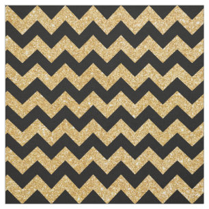 Elegant Black Gold Glitter Zigzag Chevron Pattern Stof