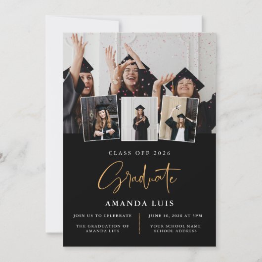 Elégant Black & Gold Graduation invitation (Devant)