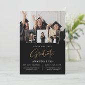 Elégant Black & Gold Graduation invitation (Debout devant)