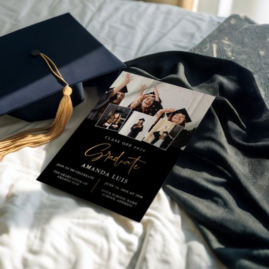 Elégant Black & Gold Graduation invitation
