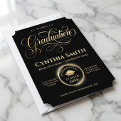 Elegant Black & Gold Graduation  Kaart